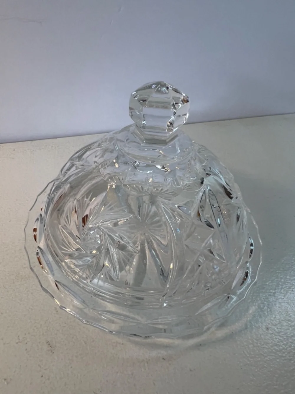 Set of 2 Different Vintage Clear Glass Covered Butter or Cheese Dishes